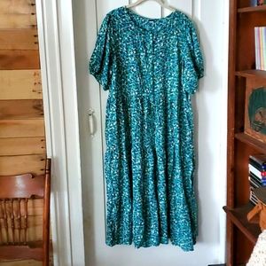 COPY - Old Navy Green Floral Scoop Neck Puff Sleeve Pocketed Midi Tiered Dress